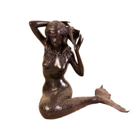 Statues fabriquées à la main d'ange d'antiquité de style d'art populaire de statue de sirène en métal de fonte